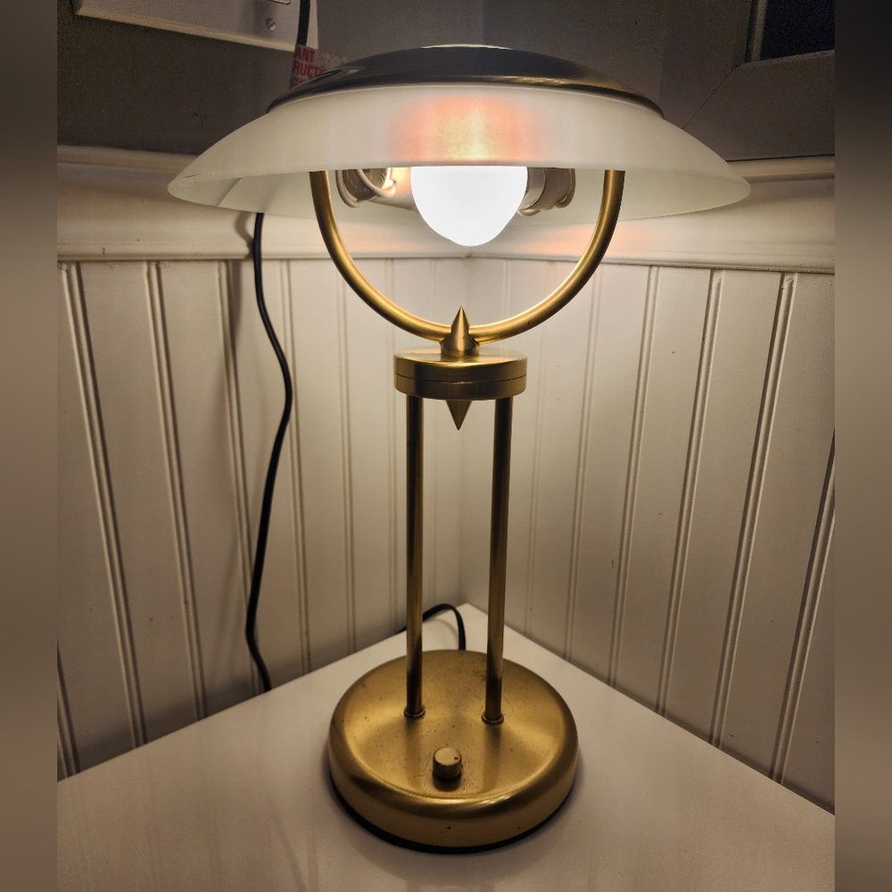 Vintage Mid Century Modern Brass Table Desk Lamp 2 Lights Dimmer Switch 18" Tall